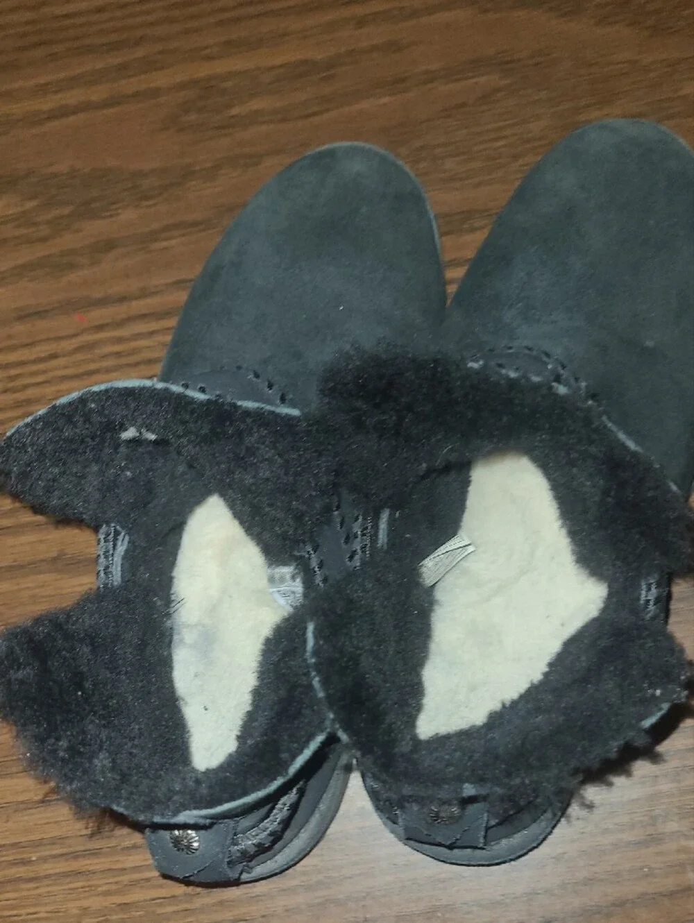UGG Black Suede Ankle Boots with Shearling Trim Womens Size 9.5 In Great Conditi